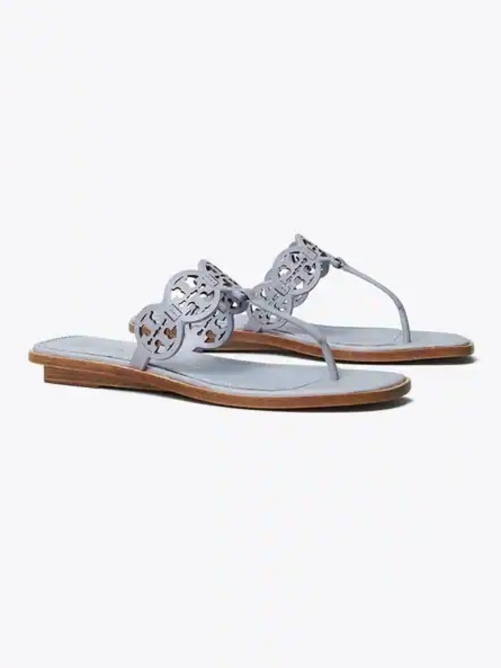 Tory Burch Tiny Miller Leather Thong Sandal Cloud Blue Grey US 8.5 MSRP $228